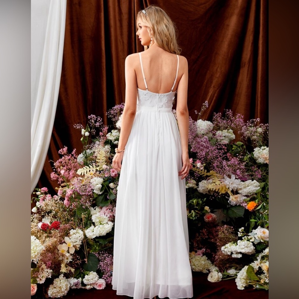 SHEIN Belle Embroidery Mesh Thigh Chiffon Wedding Dress